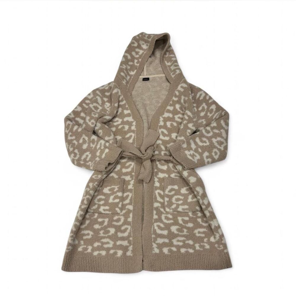 tan + white cheetah print plush robe